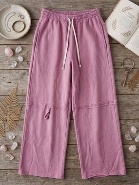 NEW POL Pink Wide Leg Terry Sweatpants Raw Hem Size Small